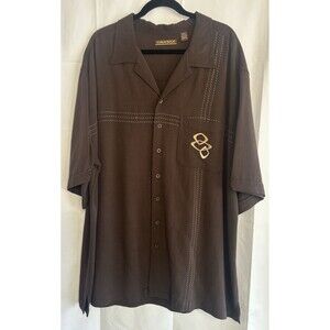 Cubavera Chocolate Brown Embroidered Button Down Shirt Big & Tall  3XLT